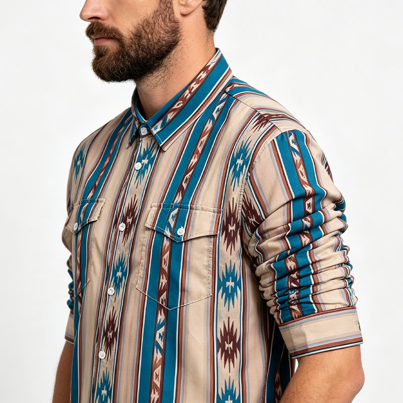 Herren-Freizeithemd mit Vintage-Western-Streifenmuster und langen Ärmeln - image 3