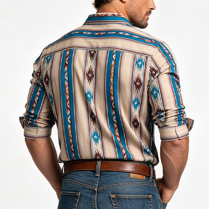 Herren-Freizeithemd mit Vintage-Western-Streifenmuster und langen Ärmeln - image 2