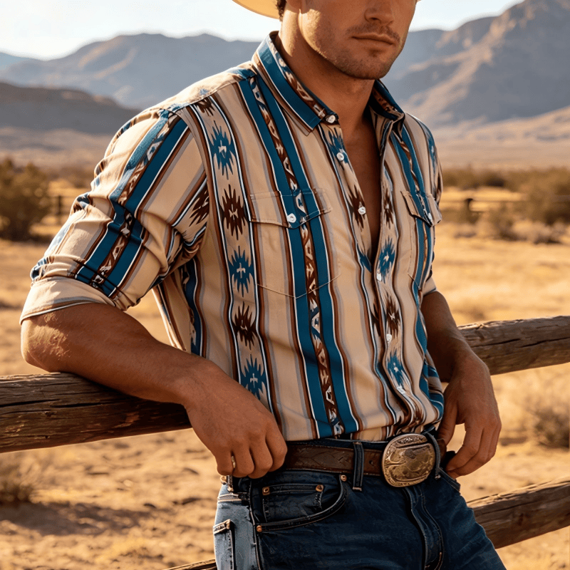 Herren-Freizeithemd mit Vintage-Western-Streifenmuster und langen Ärmeln - image 0
