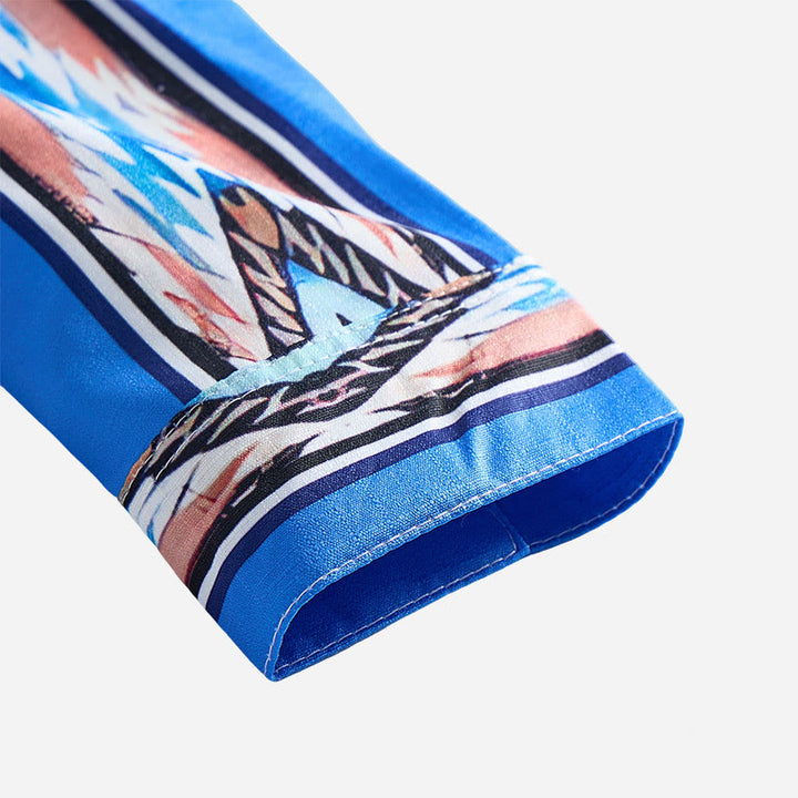 Herrenmode Western Ethno Blau gestreiftes Langarmhemd mit Knopfleiste - image 6