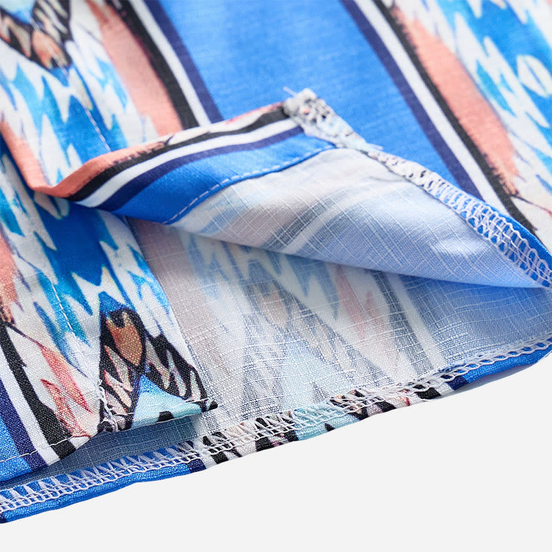 Herrenmode Western Ethno Blau gestreiftes Langarmhemd mit Knopfleiste - image 4
