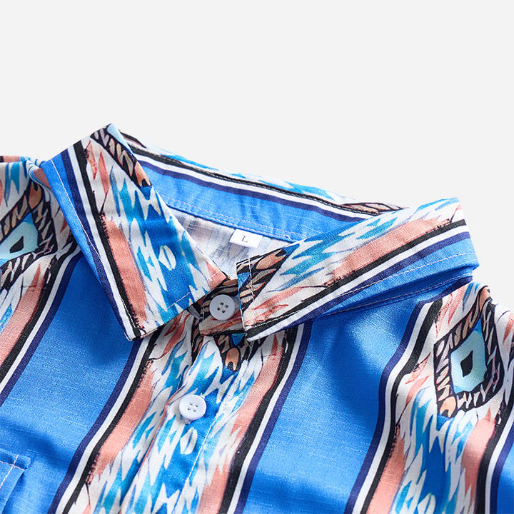 Herrenmode Western Ethno Blau gestreiftes Langarmhemd mit Knopfleiste - image 7