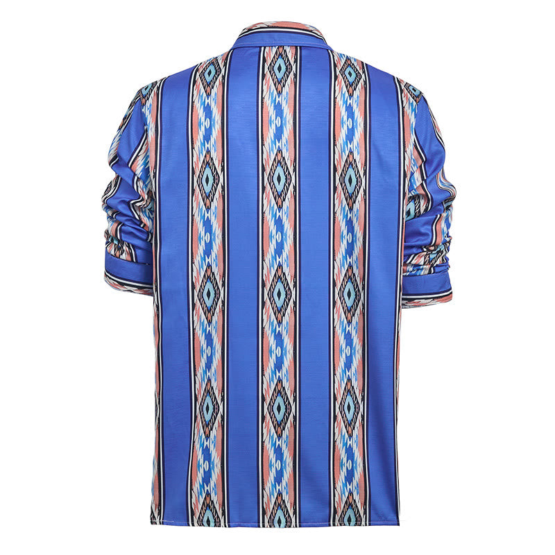 Herrenmode Western Ethno Blau gestreiftes Langarmhemd mit Knopfleiste - image 10