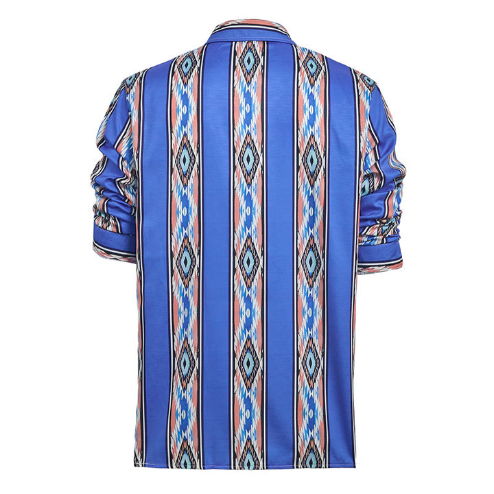 Herrenmode Western Ethno Blau gestreiftes Langarmhemd mit Knopfleiste - image 10