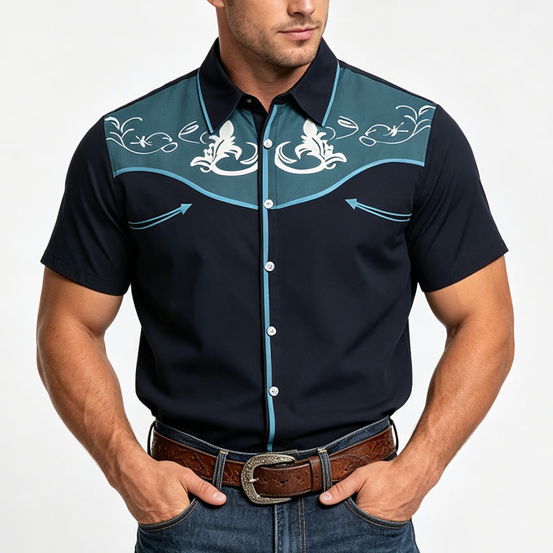 Herren-Kurzarmhemd im Western-Stil mit Print und Knopfleiste - image 1