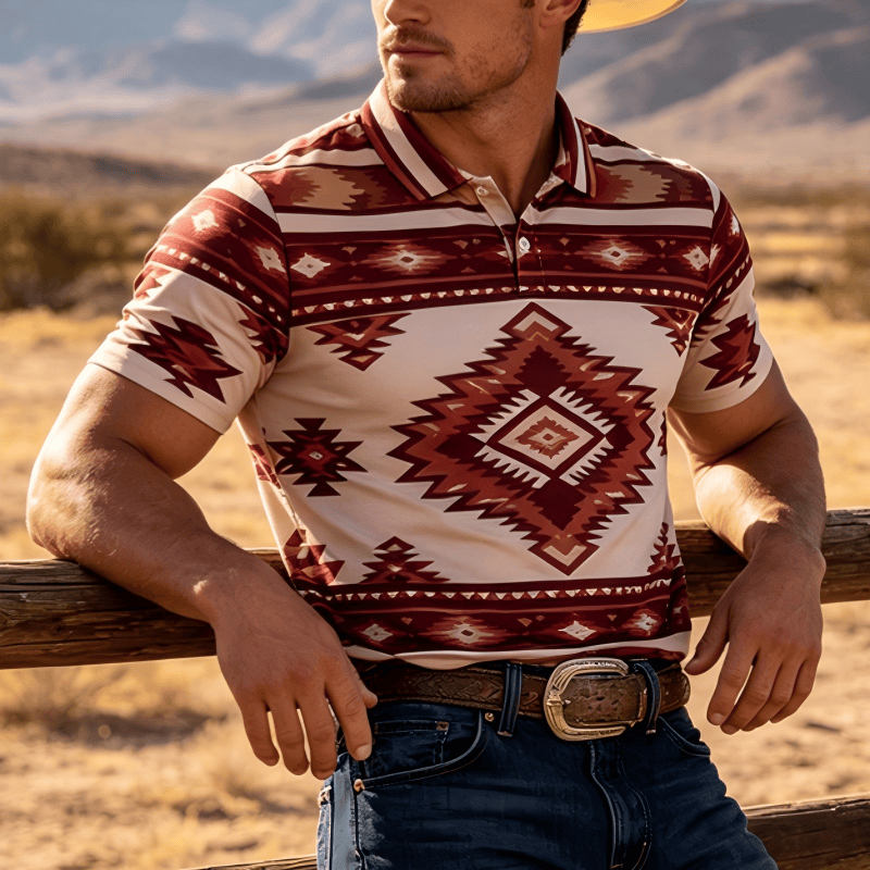 Kurzarm-Freizeit-Poloshirt mit geometrischem Muster für Herren - Rot - 5XL - image 0