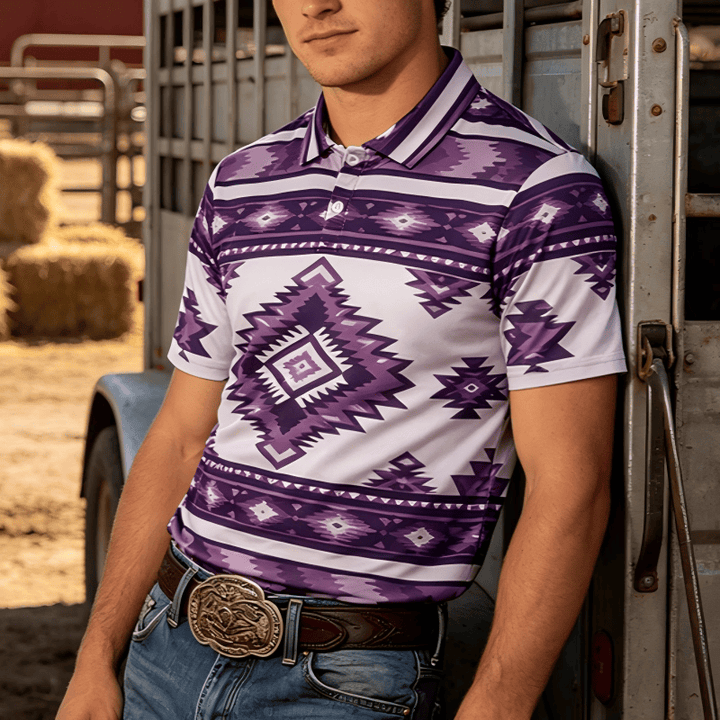 Kurzarm-Freizeit-Poloshirt mit geometrischem Muster für Herren - Lila - 5XL - image 7