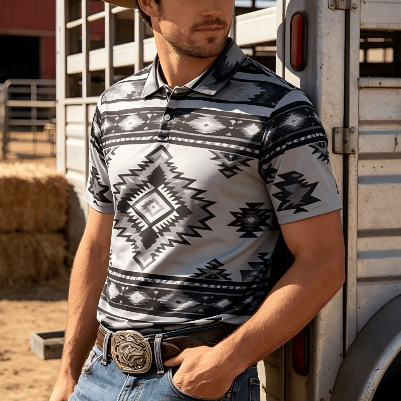 Kurzarm-Freizeit-Poloshirt mit geometrischem Muster für Herren - Dunkelgrau - 5XL - image 8