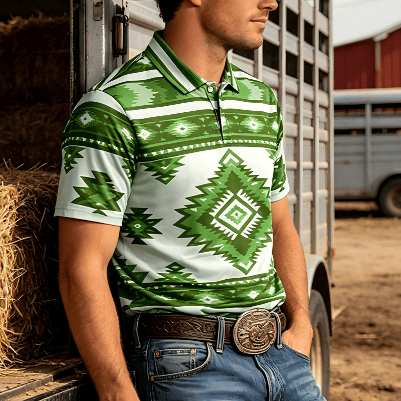 Kurzarm-Freizeit-Poloshirt mit geometrischem Muster für Herren - Grün - 5XL - image 9