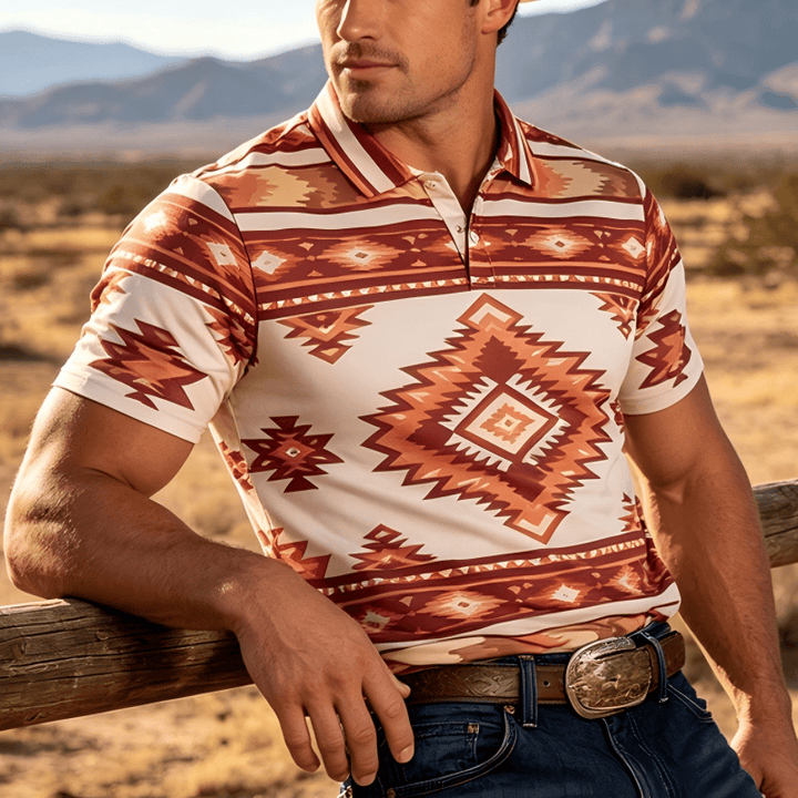 Kurzarm-Freizeit-Poloshirt mit geometrischem Muster für Herren - Gelb - 5XL - image 4