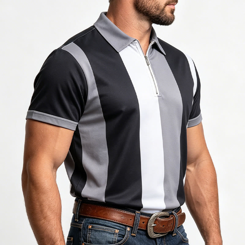Herren-Polohemd im Vintage-Stil mit vertikalen Streifen und kurzen Ärmeln - image 14