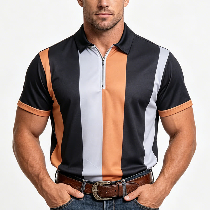 Herren-Polohemd im Vintage-Stil mit vertikalen Streifen und kurzen Ärmeln - image 1