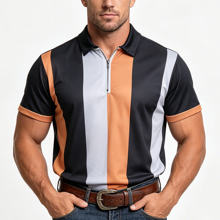 Herren-Polohemd im Vintage-Stil mit vertikalen Streifen und kurzen Ärmeln - image 1