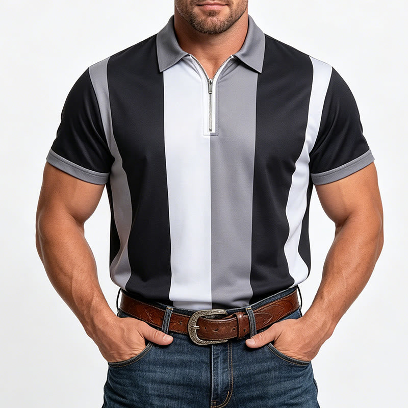 Herren-Polohemd im Vintage-Stil mit vertikalen Streifen und kurzen Ärmeln - image 13