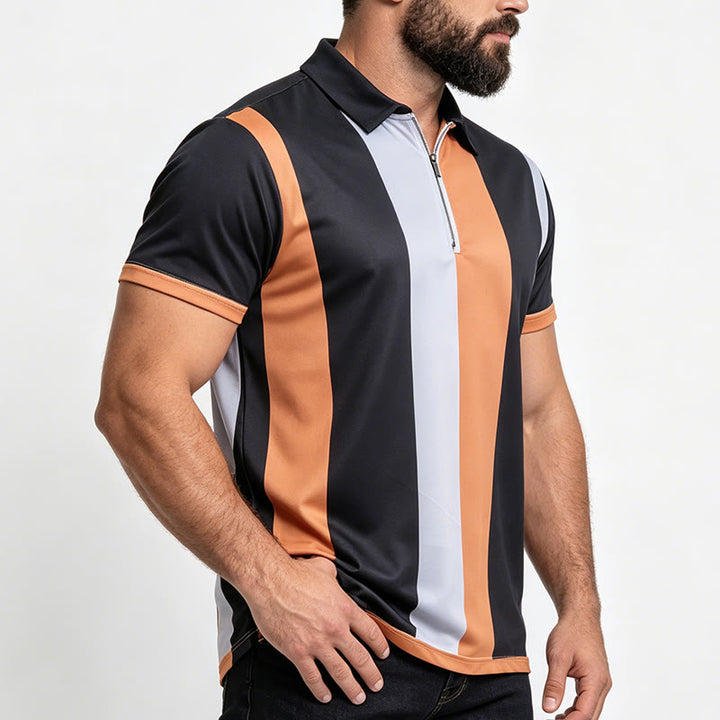 Herren-Polohemd im Vintage-Stil mit vertikalen Streifen und kurzen Ärmeln - image 3