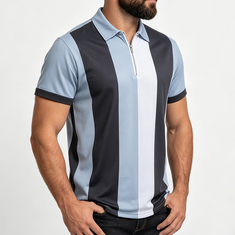 Herren-Polohemd im Vintage-Stil mit vertikalen Streifen und kurzen Ärmeln - image 10