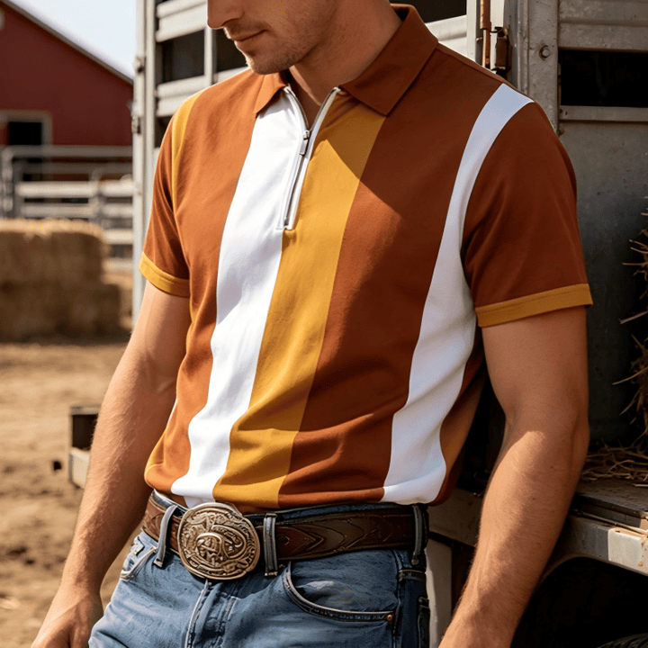 Herren-Polohemd im Vintage-Stil mit vertikalen Streifen und kurzen Ärmeln - Orange - 5XL - image 8