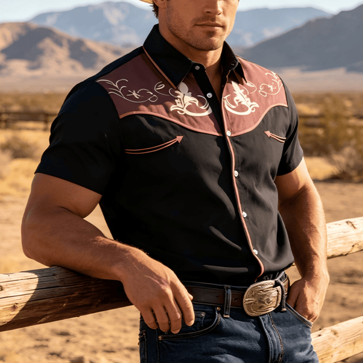 Herren-Kurzarmhemd im Western-Stil mit Print und Knopfleiste - Rot - 5XL - image 3