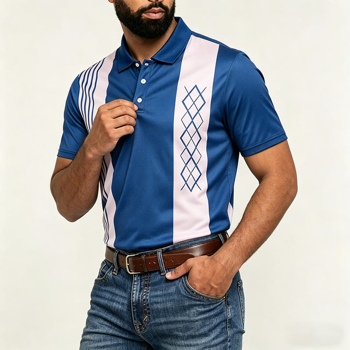 Vintage-Polohemd für Herren mit gestreiftem Argyle-Muster - image 3