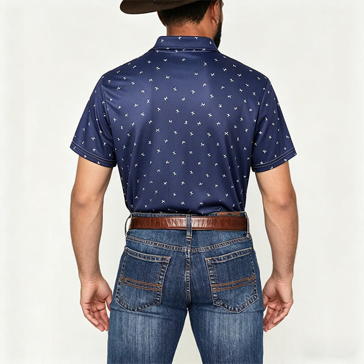 Herren-Polohemd mit Allover-Print, kurzärmelig, lässig - image 3