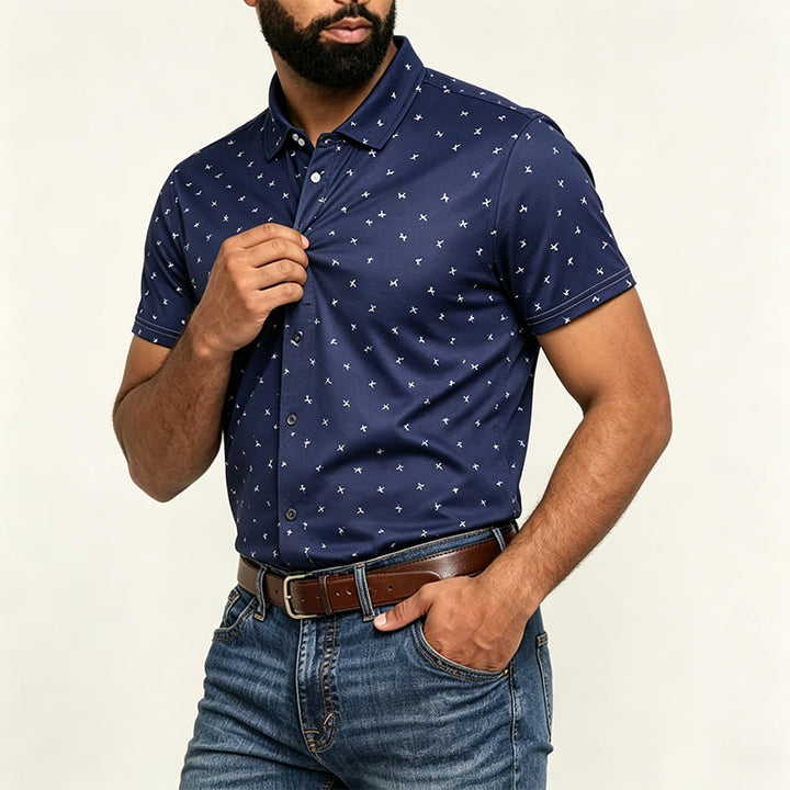Herren-Polohemd mit Allover-Print, kurzärmelig, lässig - image 1