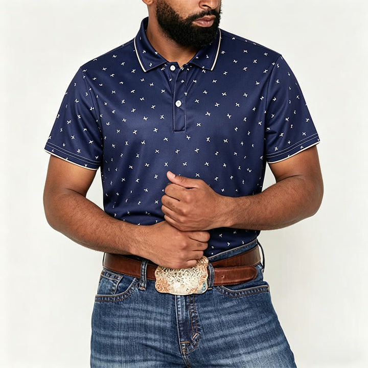Herren-Polohemd mit Allover-Print, kurzärmelig, lässig - image 2