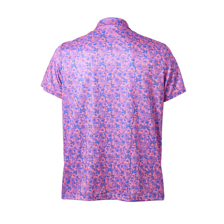 Herren-Polohemd mit rosa-blauem Blumenmuster und kurzen Ärmeln - image 10