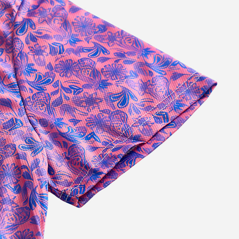 Herren-Polohemd mit rosa-blauem Blumenmuster und kurzen Ärmeln - image 6