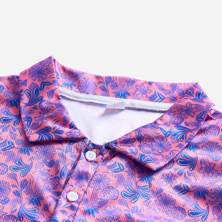Herren-Polohemd mit rosa-blauem Blumenmuster und kurzen Ärmeln - image 8