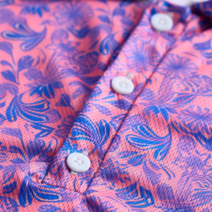 Herren-Polohemd mit rosa-blauem Blumenmuster und kurzen Ärmeln - image 7