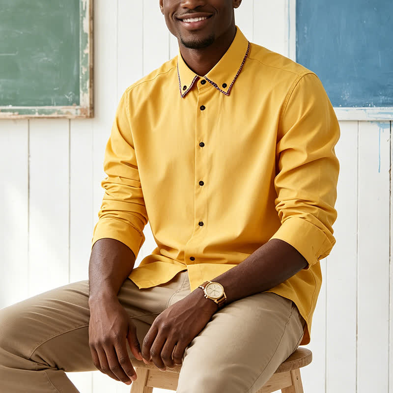 Elegantes Herren-Hemd mit Vichy-Karo und kontrastierendem Doppelkragen - Gelb - 3XL - image 0