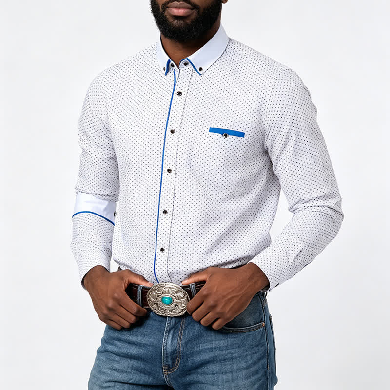 Herren-Businesshemd mit Polka-Dots und kontrastierendem Besatz - Weiß - 5XL - image 1