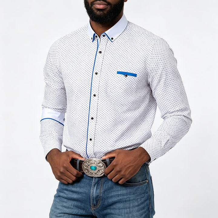 Herren-Businesshemd mit Polka-Dots und kontrastierendem Besatz - Weiß - 5XL - image 1