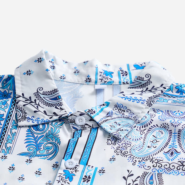 Herrenhemd im Vintage-Stil, blau-weiß, Patchwork-Paisley-Muster - image 4