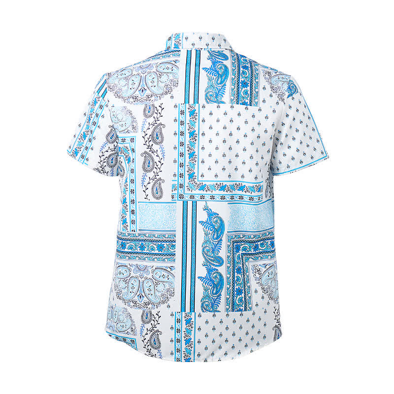 Herrenhemd im Vintage-Stil, blau-weiß, Patchwork-Paisley-Muster - image 9