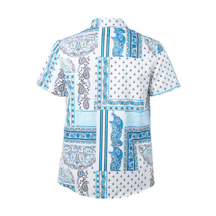 Herrenhemd im Vintage-Stil, blau-weiß, Patchwork-Paisley-Muster - image 9