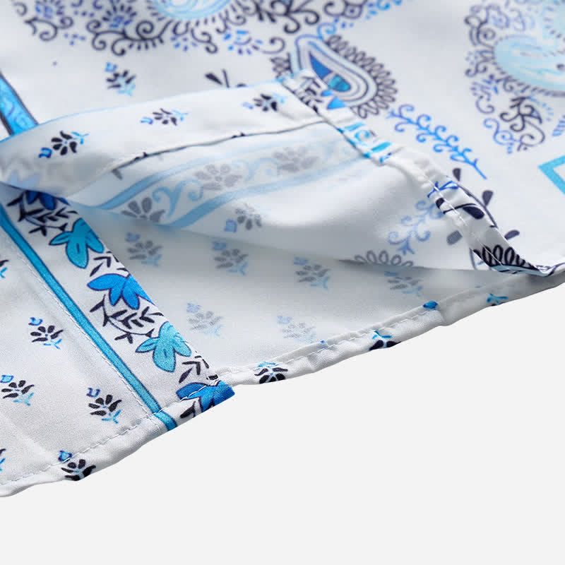 Herrenhemd im Vintage-Stil, blau-weiß, Patchwork-Paisley-Muster - image 6