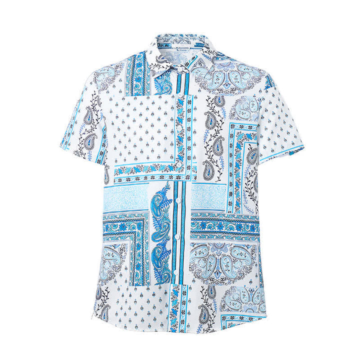 Herrenhemd im Vintage-Stil, blau-weiß, Patchwork-Paisley-Muster - image 8