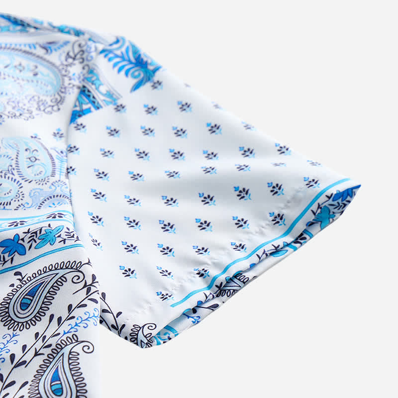 Herrenhemd im Vintage-Stil, blau-weiß, Patchwork-Paisley-Muster - image 5