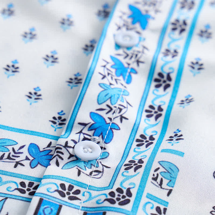 Herrenhemd im Vintage-Stil, blau-weiß, Patchwork-Paisley-Muster - image 7