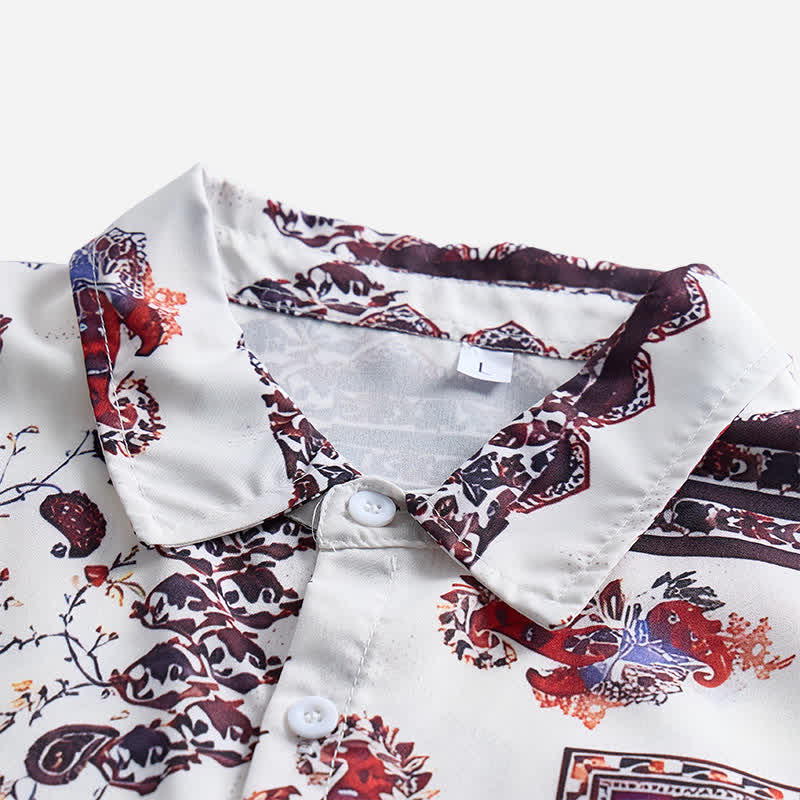Herrenhemd mit dunkelbraunem und weißem Paisley-Muster und Tribal-Bordüre - image 4