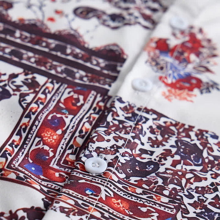 Herrenhemd mit dunkelbraunem und weißem Paisley-Muster und Tribal-Bordüre - image 5
