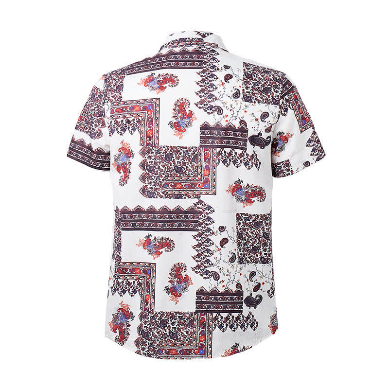 Herrenhemd mit dunkelbraunem und weißem Paisley-Muster und Tribal-Bordüre - image 9