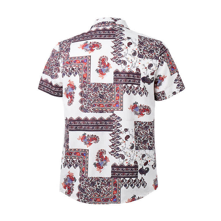Herrenhemd mit dunkelbraunem und weißem Paisley-Muster und Tribal-Bordüre - image 9