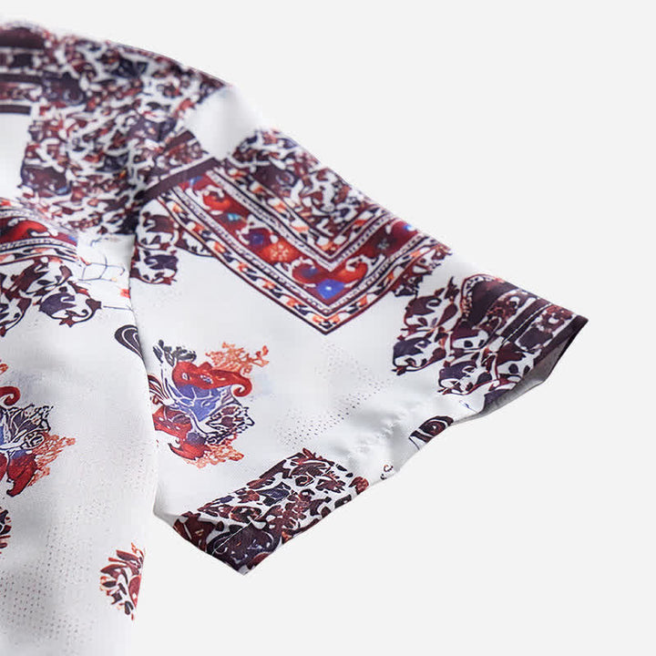 Herrenhemd mit dunkelbraunem und weißem Paisley-Muster und Tribal-Bordüre - image 7