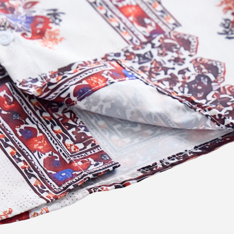 Herrenhemd mit dunkelbraunem und weißem Paisley-Muster und Tribal-Bordüre - image 6