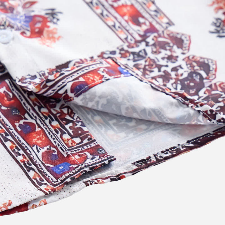 Herrenhemd mit dunkelbraunem und weißem Paisley-Muster und Tribal-Bordüre - image 6