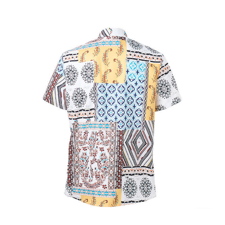 Herrenhemd im Retro-Stil mit Azteken- und Blumen-Patchworkmuster und Paisley-Print - image 9