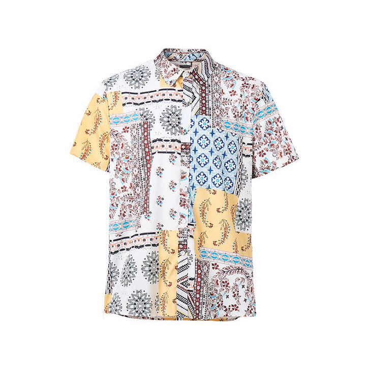 Herrenhemd im Retro-Stil mit Azteken- und Blumen-Patchworkmuster und Paisley-Print - image 8