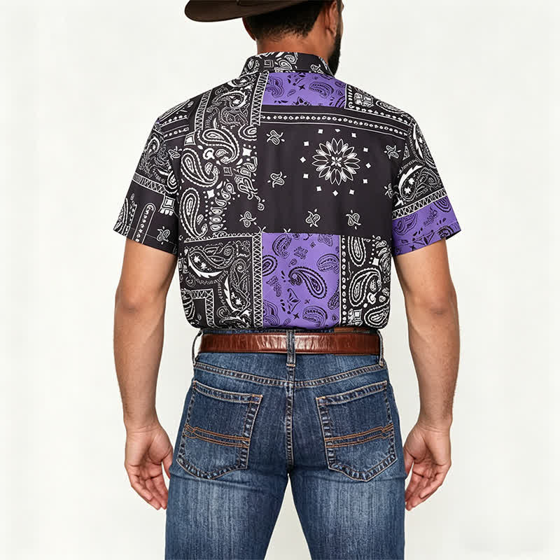 Herren-Streetwear-Hemd mit schwarzem und lila Paisley-Muster - image 2